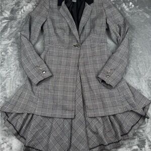 VENUS Blazer Jacket Womens Size 2 Plaid High Low Tailcoat Pleated Steampunk